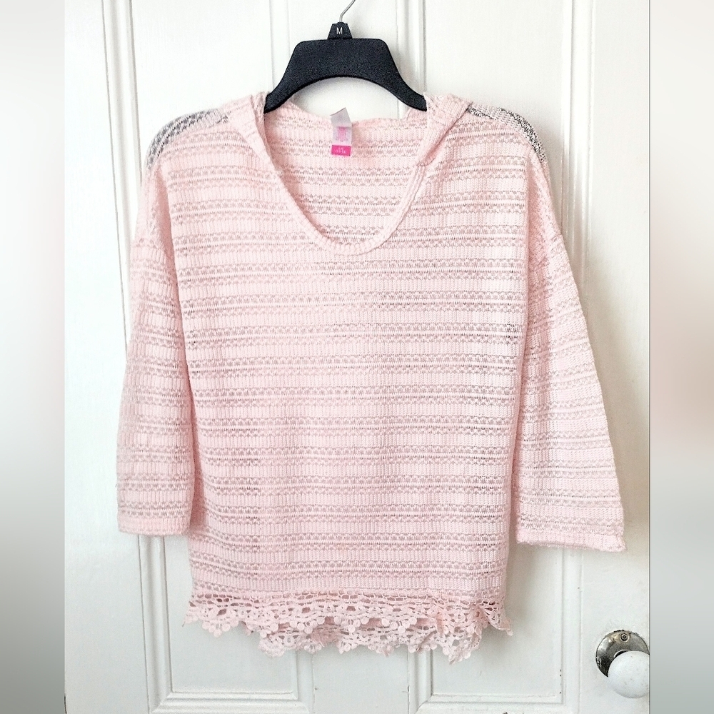 No Boundaries Pink Knit Hooded Sweater Size Large